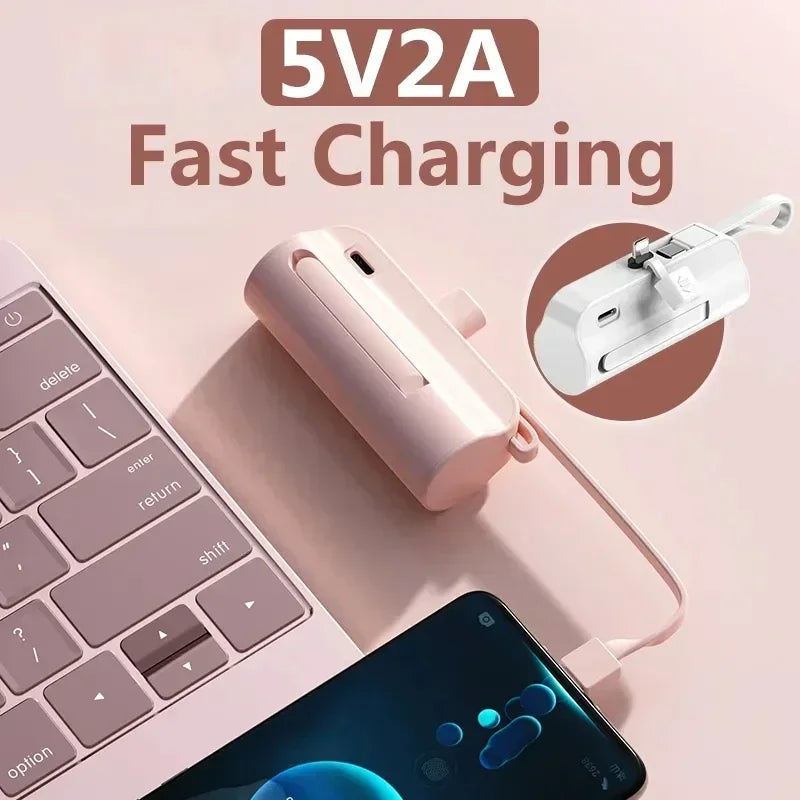 5000mAh Mini Power Bank Lightning Type-C Portable Powerbank Phone Charger External Spare Battery For iPhone 13 15 Xiaomi 13 14
