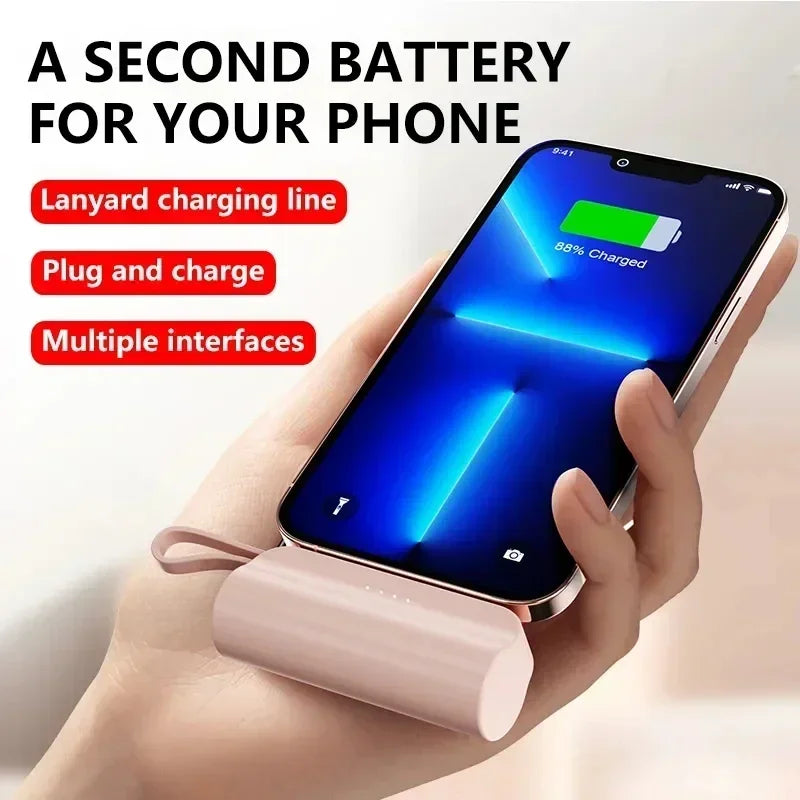 5000mAh Mini Power Bank Lightning Type-C Portable Powerbank Phone Charger External Spare Battery For iPhone 13 15 Xiaomi 13 14